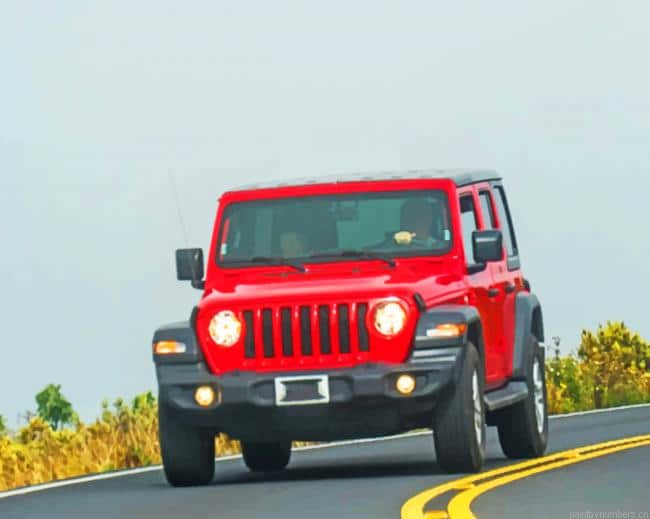 Red Jeep On Road Painting By Numberss.png