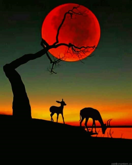 Red Moon With Deer Silhouette Painting By Numberss.png