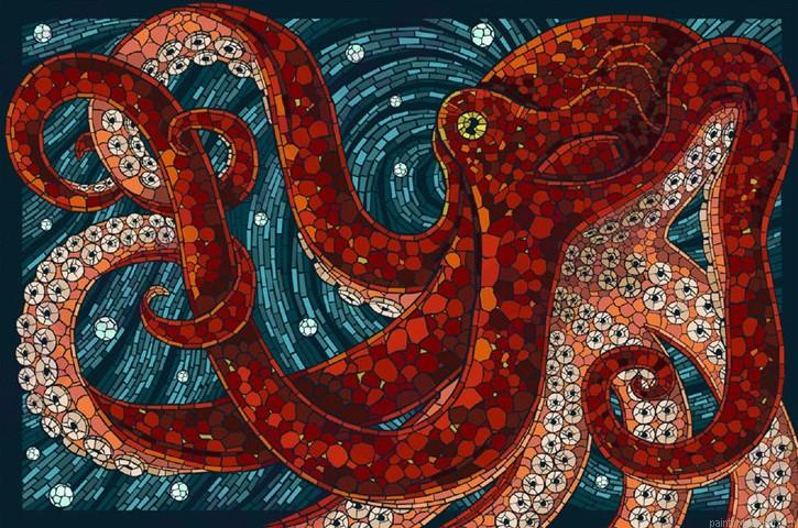 Red Octopus Animals Painting By Numberss.png