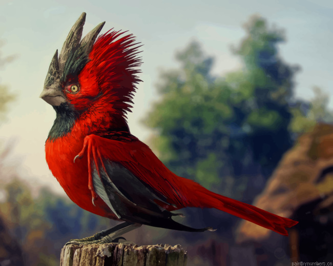 Red Paradise Bird Painting By Numberss.png