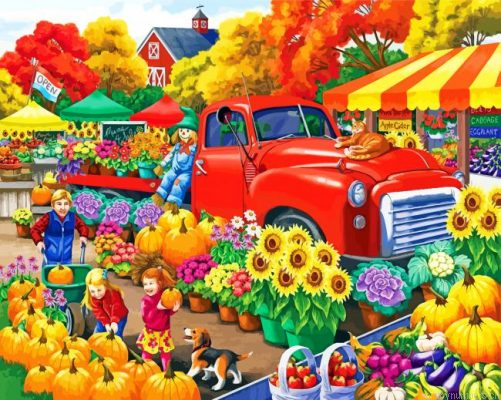 Red Truck And Flowers Painting By Numbers.png
