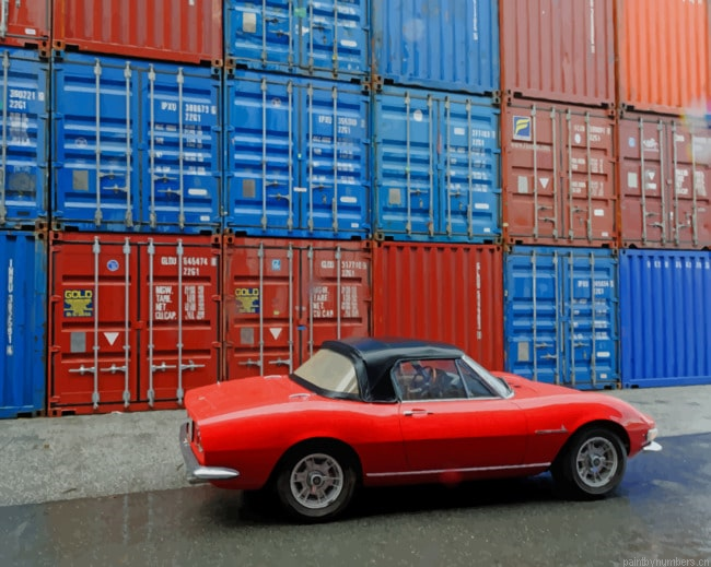 Red Vehicle Near Containers Cars Painting By Numberss.png