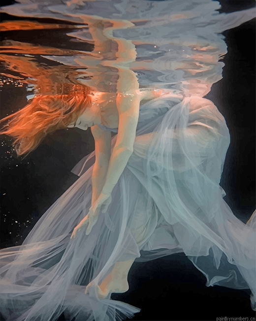 Redhead With A White Dress In The Water Painting By Numberss.png