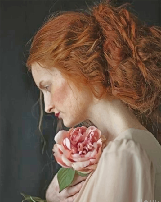 Redhead Woman Holding A Rose Painting By Numbers.png