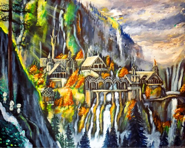 Rivendell And The Three Kodamas Painting By Numberss.png