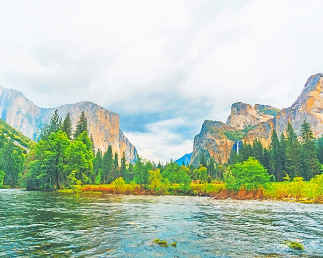 River Yosemite Valley California Landscapes Painting By Numberss.png