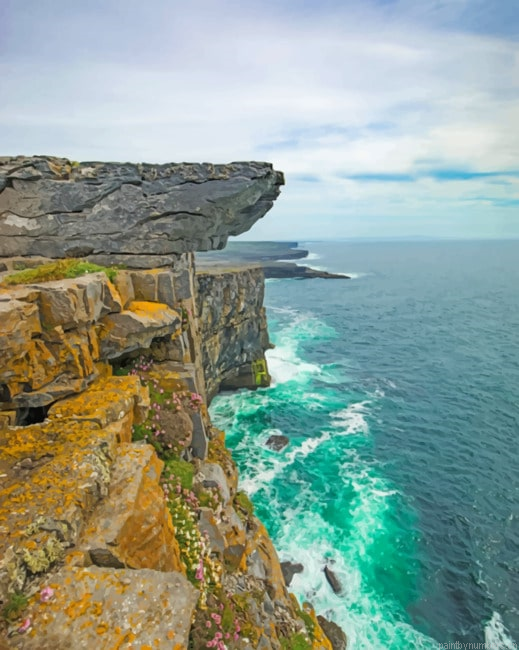 Rock Cliff With Cloudy Sky Seascapes Painting By Numberss.png