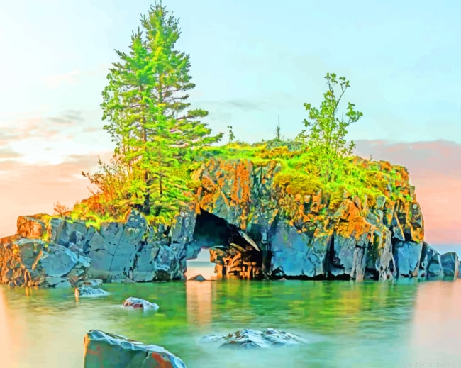Rock Island With Window Arch Landscapes Painting By Numberss.png