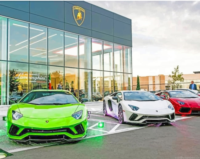 Row Of Lamborghini Cars Painting By Numbers.png