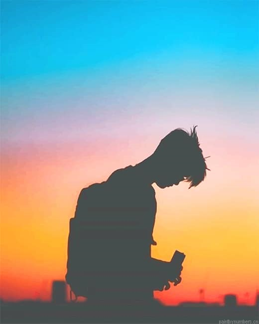 Sad Man Sunset Silhouette Painting By Numberss.png