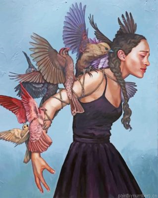 Sad Woman And Birds Painting By Numbers.png