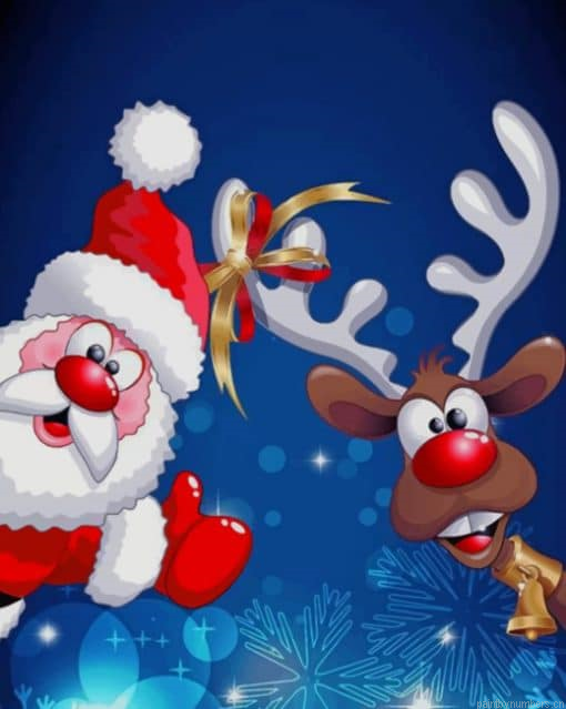 Santa Claus And Reindeer Christmas Painting By Numberss.png