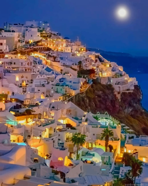 Santorini At Night Cities Painting By Numberss.png