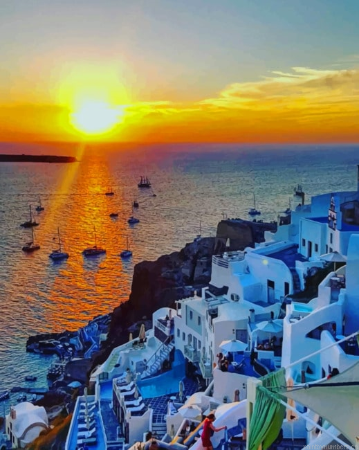 Santorini Beach At Sunset Cities Painting By Numberss.png