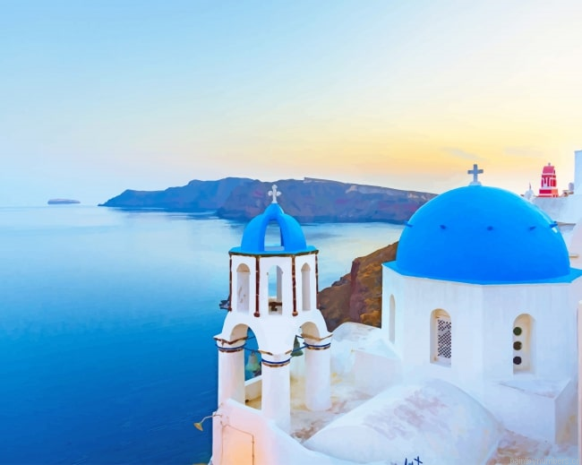 Santorini Blue Temple Cities Painting By Numberss.png