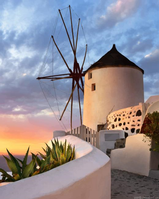 Santorini Greece Windmill Painting By Numberss.png