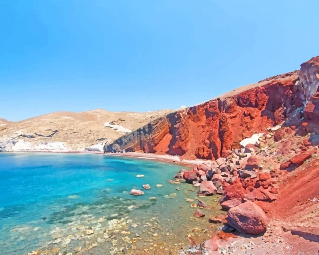 Santorini Red Beach Seascapes Painting By Numberss.png