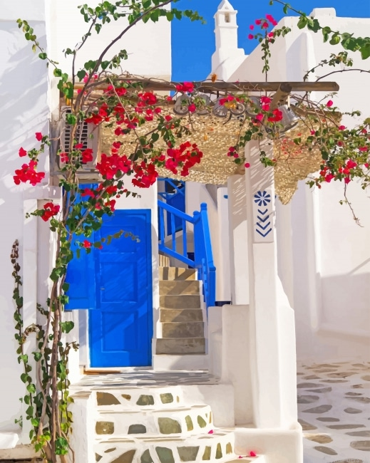 Santorini Traditional Greek House Painting By Numberss.png