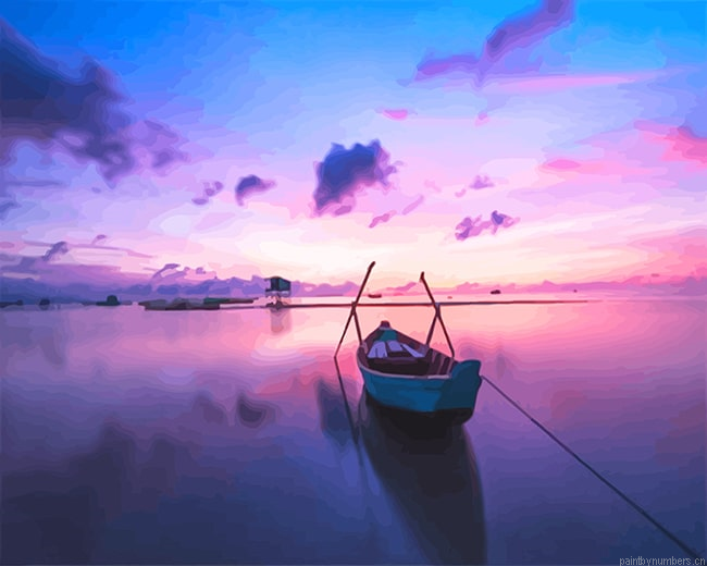 Sea Boat Sunset View Painting By Numberss.png
