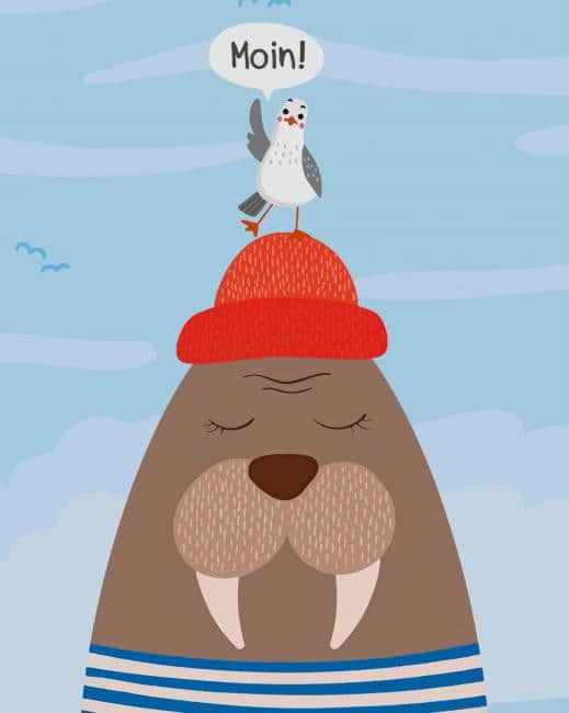Sea Lion And Bird Illustrations Painting By Numberss.png