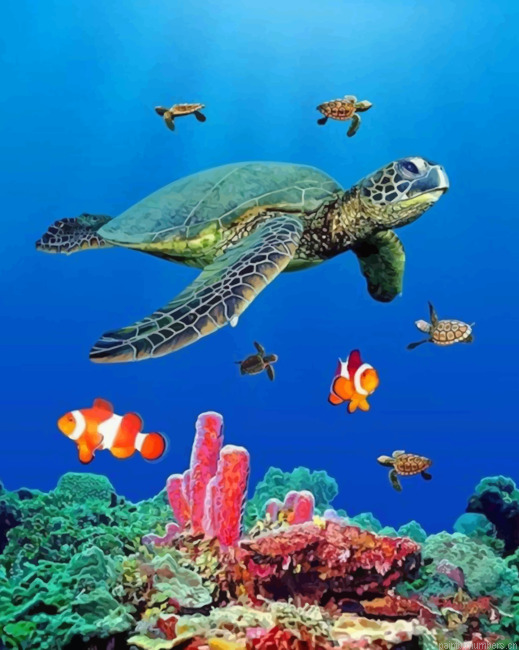 Sea Turtle In Beach Painting By Numberss.png