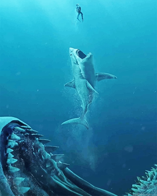 Shark Follows Its Prey Fishes Painting By Numberss.png