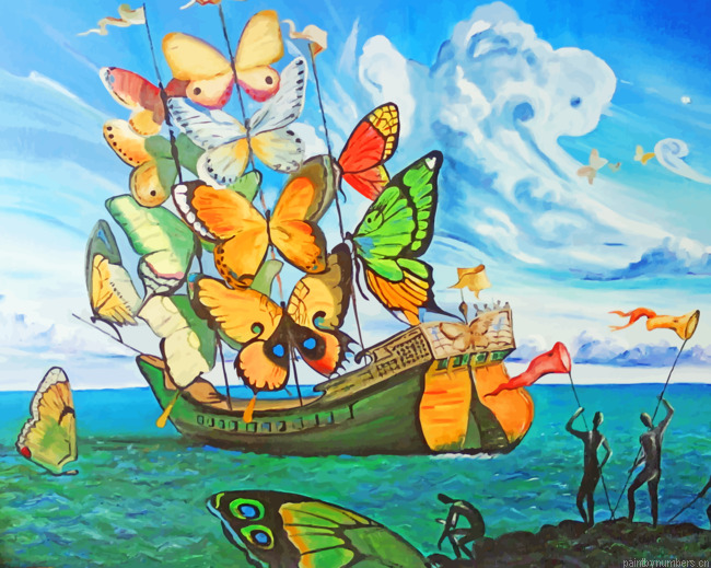 Ship With Butterfly Sails Painting By Numbers.png