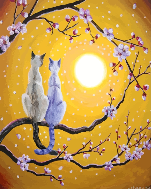 Siamese Cats Nestled In Golden Sakura Painting By Numberss.png