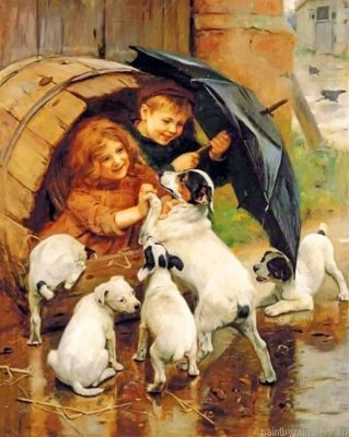 Siblings Playing With Dogs Painting By Numbers.png