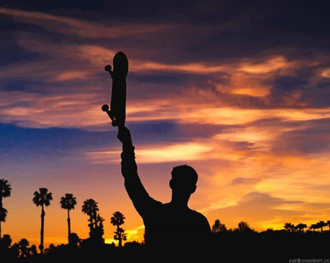 Silhouette Man Holding Skateboard Painting By Numberss.png