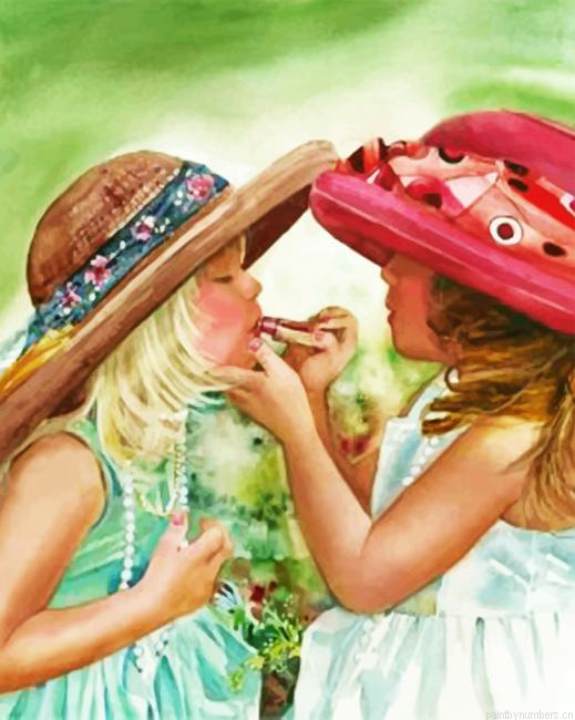 Sisters Doing Make Up Painting By Numberss.png