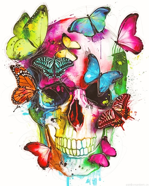 Skull And Butterflies Painting By Numberss.png
