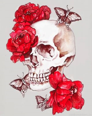Skull With Butterflies And Flowers Painting By Numbers.png
