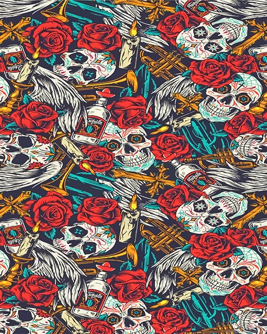 Skulls Red Flowers Painting By Numbers.png