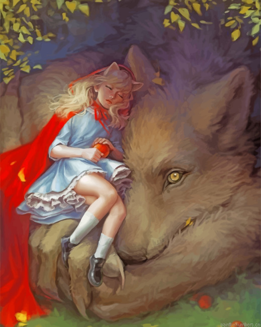 Sleepy Girl And A Wolf Painting By Numbers.png