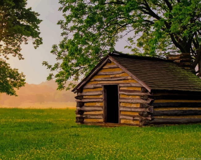 Small Cabin In Landscape Nature Painting By Numberss.png