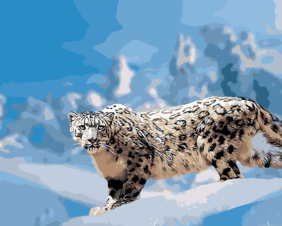 Snow Leopard In Winter Painting By Numbers.png