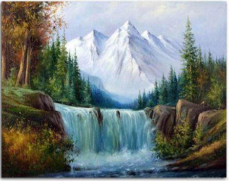 Snow Mountain Waterfall Painting By Numbers.png