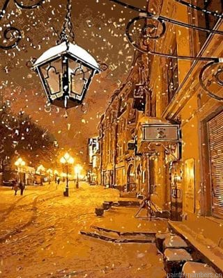 Snowy Christmas Night Cities Painting By Numbers.png