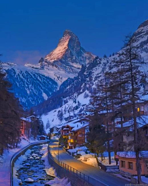 Snowy Matterhorn Mountain Landscapes Painting By Numberss.png