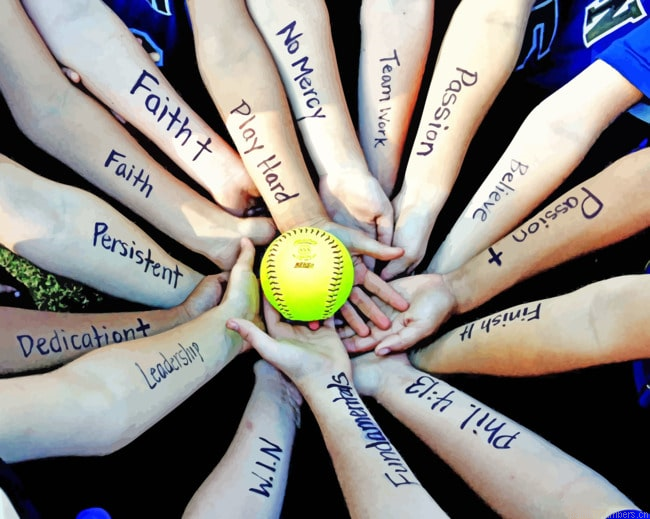 Softball Surrounded With Hands Baseball Painting By Numbers.png