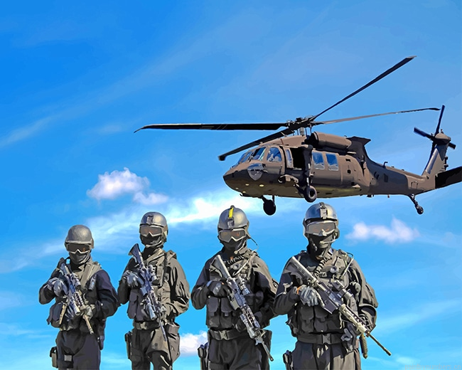 Soldiers Carrying Rifles Near Helicopter Painting By Numberss.png