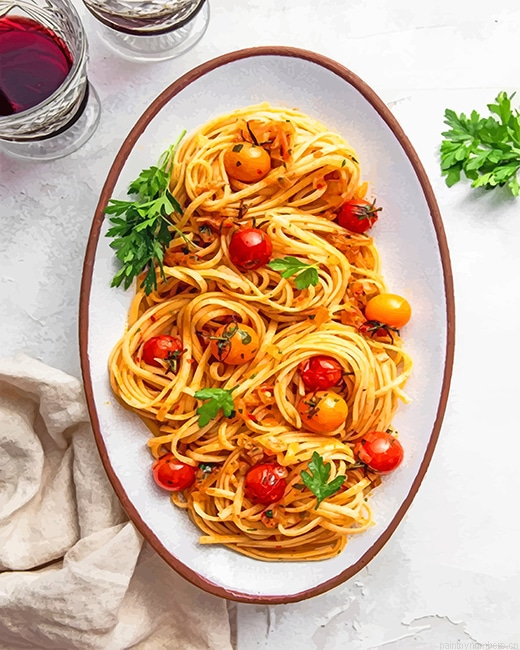 Spicy Spaghetti With Cherry Tomatoes Food Painting By Numbers.png