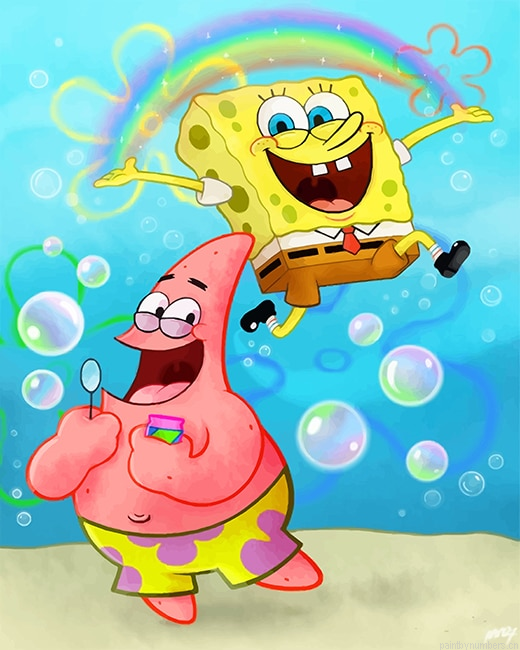 Spongebob And Patrick Having Fun Cartoons Painting By Numberss.png