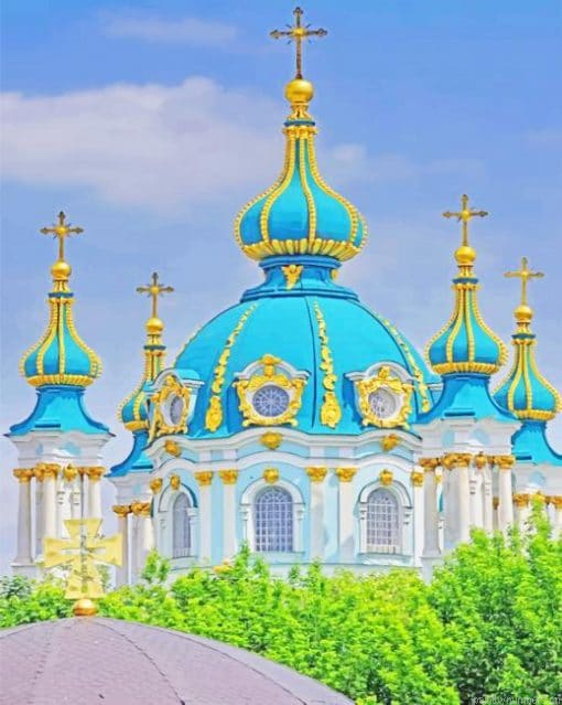 St. Andrew Church Ukraine Landmark Painting By Numb.png