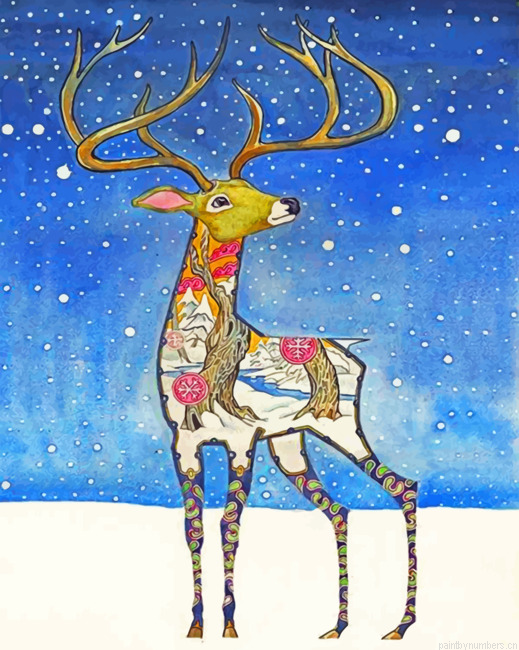 Stag Enjoying The Snow Painting By Numberss.png