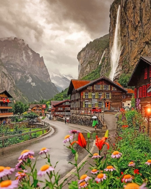 Staubbach Waterfall Switzerland Landscapes Painting By Numberss.png