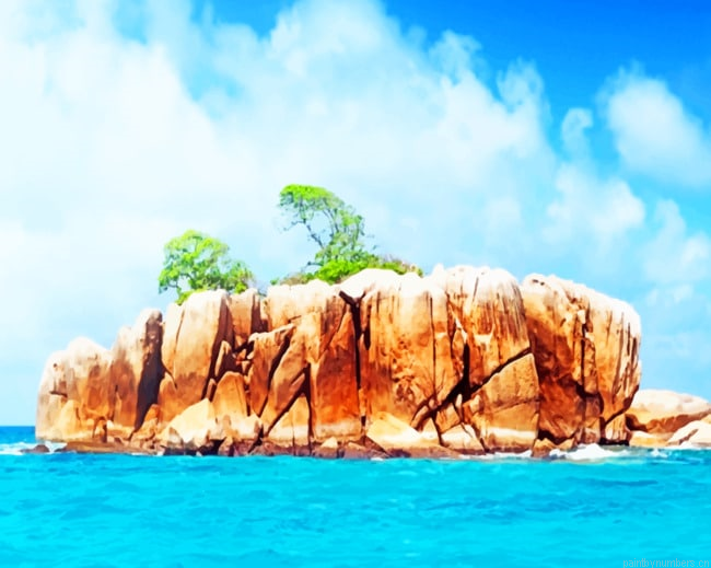 Stone Island With Trees Seascapes Painting By Numberss.png