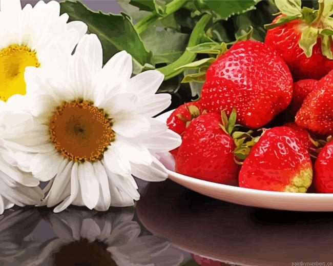 Strawberry Fruit And Daisies Painting By Numberss.png