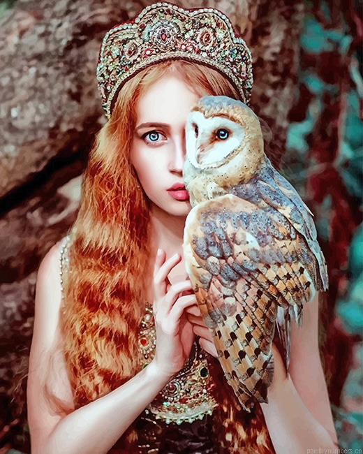 Stunning Girl With Owl Painting By Numberss.png